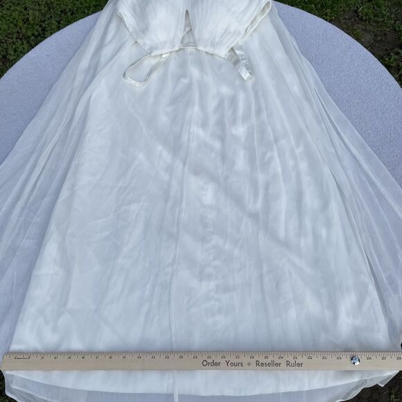 Long Evening Halter Dress Women’s Sz 2 Pure White Chiffon Satin Prom Wedding - Picture 9 of 16
